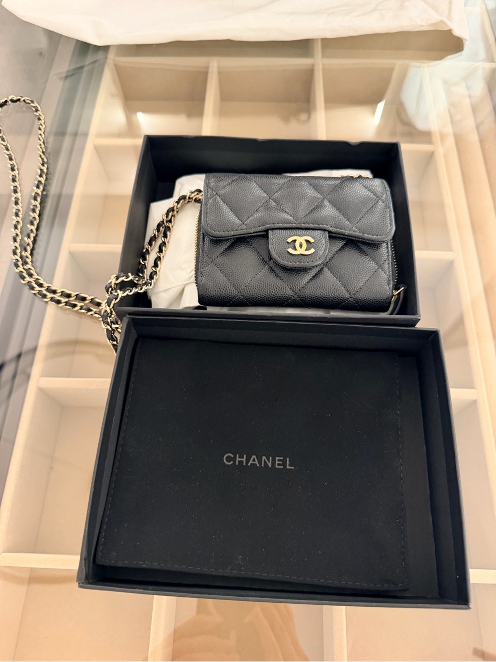 Authentic Chanel Black Quilted Caviar Leather Mini wallet on chain strap. w box! - Picture 4 of 6